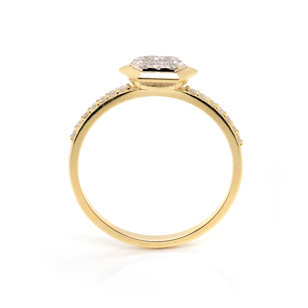 ANILLO “SUNSHINE“ HEXÁGONO-8X5mm 24-DIAMANTES 0.15ct 1.7gr. ORO AMARILLO/BLANCO 18K