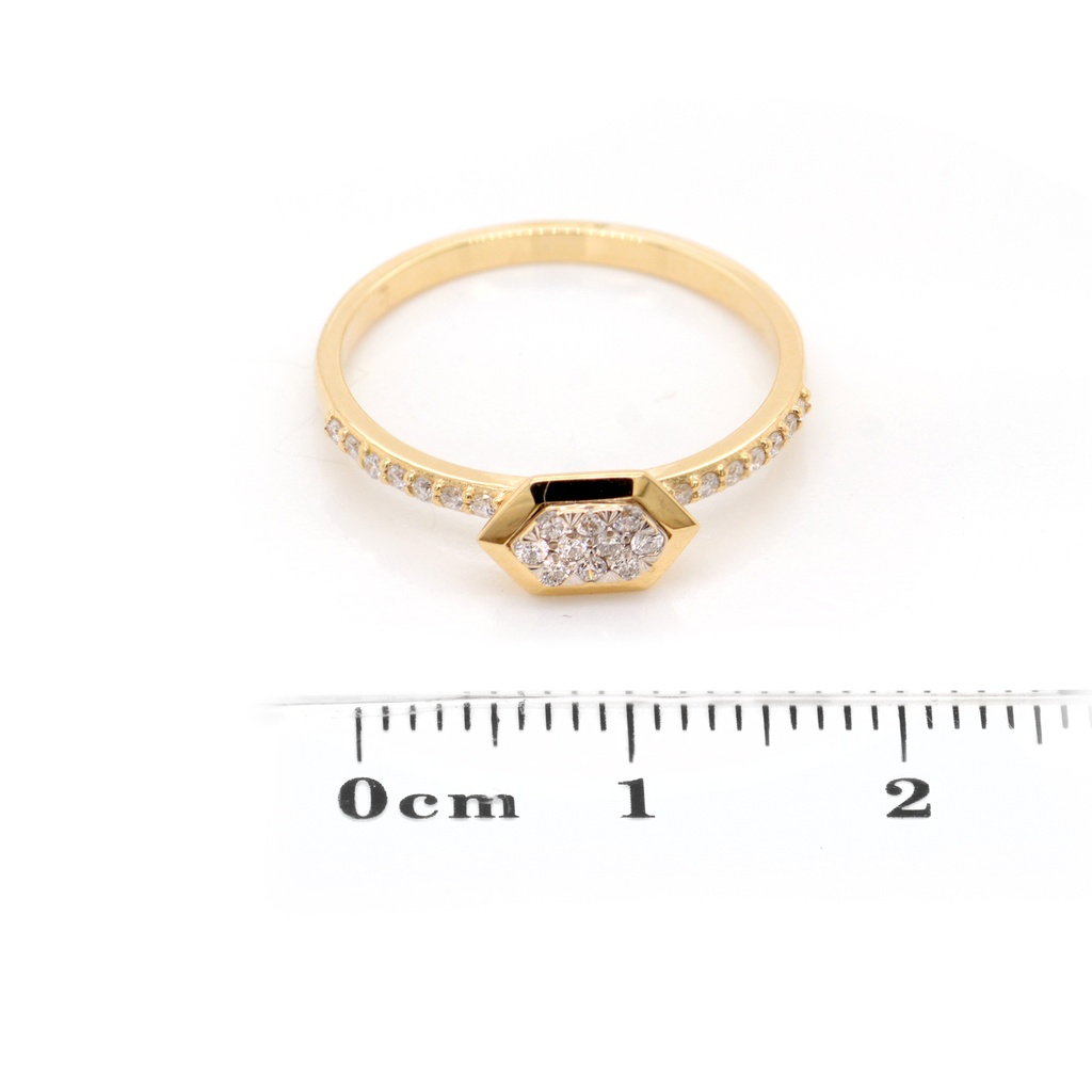 ANILLO “SUNSHINE“ HEXÁGONO-8X5mm 24-DIAMANTES 0.15ct 1.7gr. ORO AMARILLO/BLANCO 18K