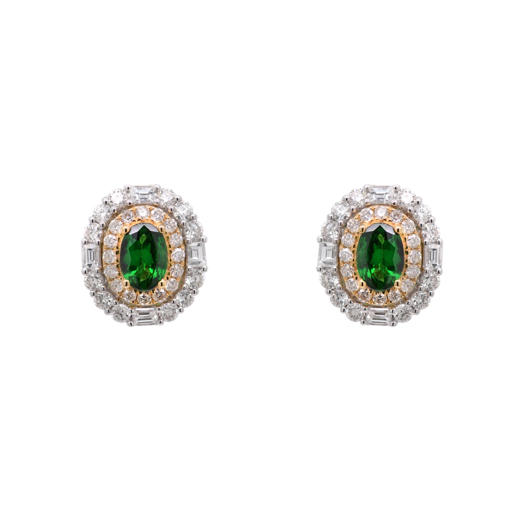 ARETES TSAVORITA-1.38ct BBG173P GVS 5.0gr. ORO BLANCO/AMARILLO 18K