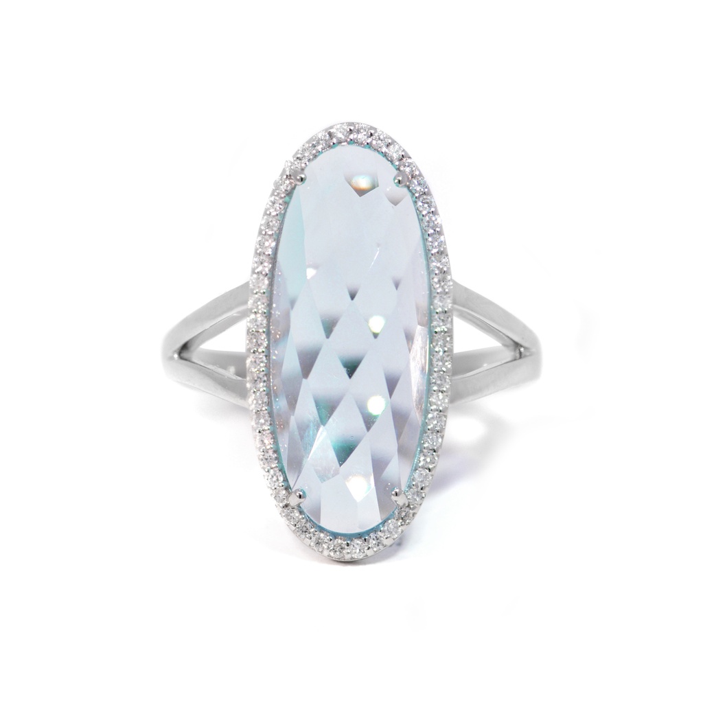 ANILLO Halo Colori TOPACIO AZUL/SKY-8.05ct DIAMANTES-0.17ct 4.9gr. ORO BLANCO 18K