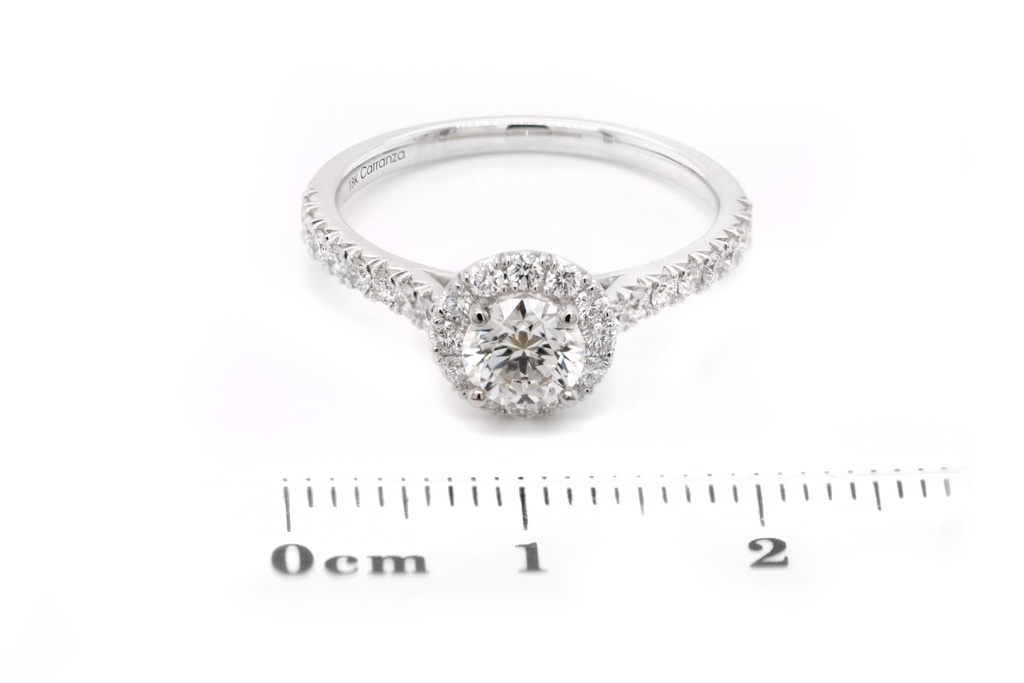 [CYC] Anillo de Compromiso Full Halo con un diamante natural Corte Ideal Original 1/4ct VS2/I y adornado con 0.24ct diamantes naturales VS/G en oro blanco 18K