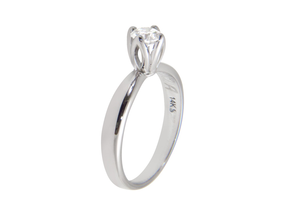 [CYC] Anillo de Compromiso Tulipset con un diamante natural Corte Ideal Original 1/3ct VS2/I en oro blanco 14K