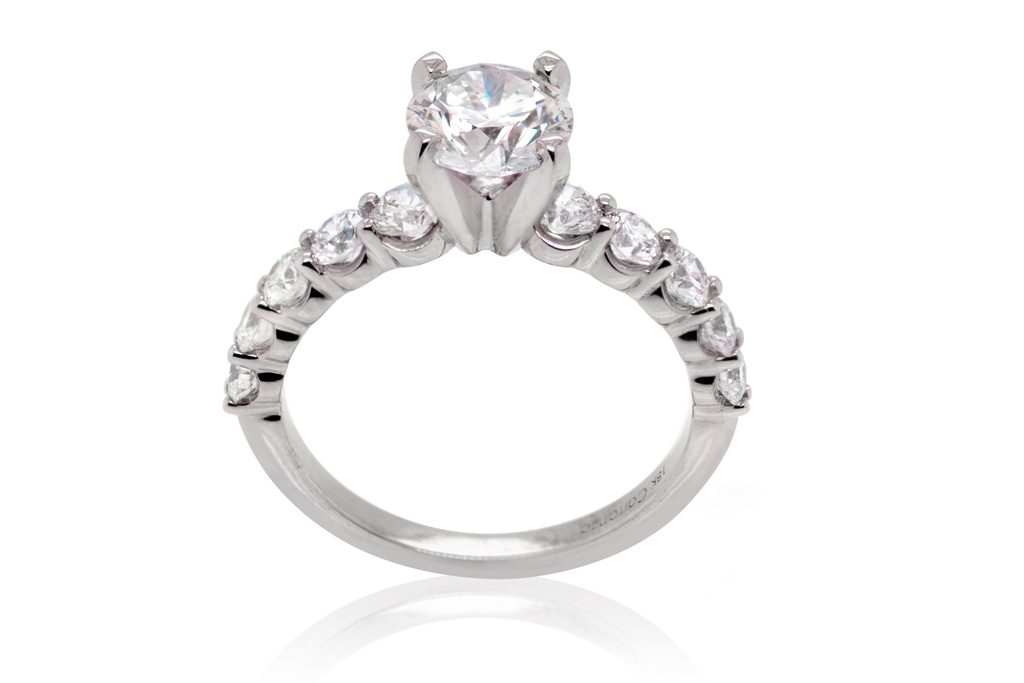 [CYC] Anillo de Compromiso Smile con un diamante natural Corte Ideal Original 3/4ct VS2/I y adornado con 0.95ct diamantes naturales VS/G en oro blanco 18K