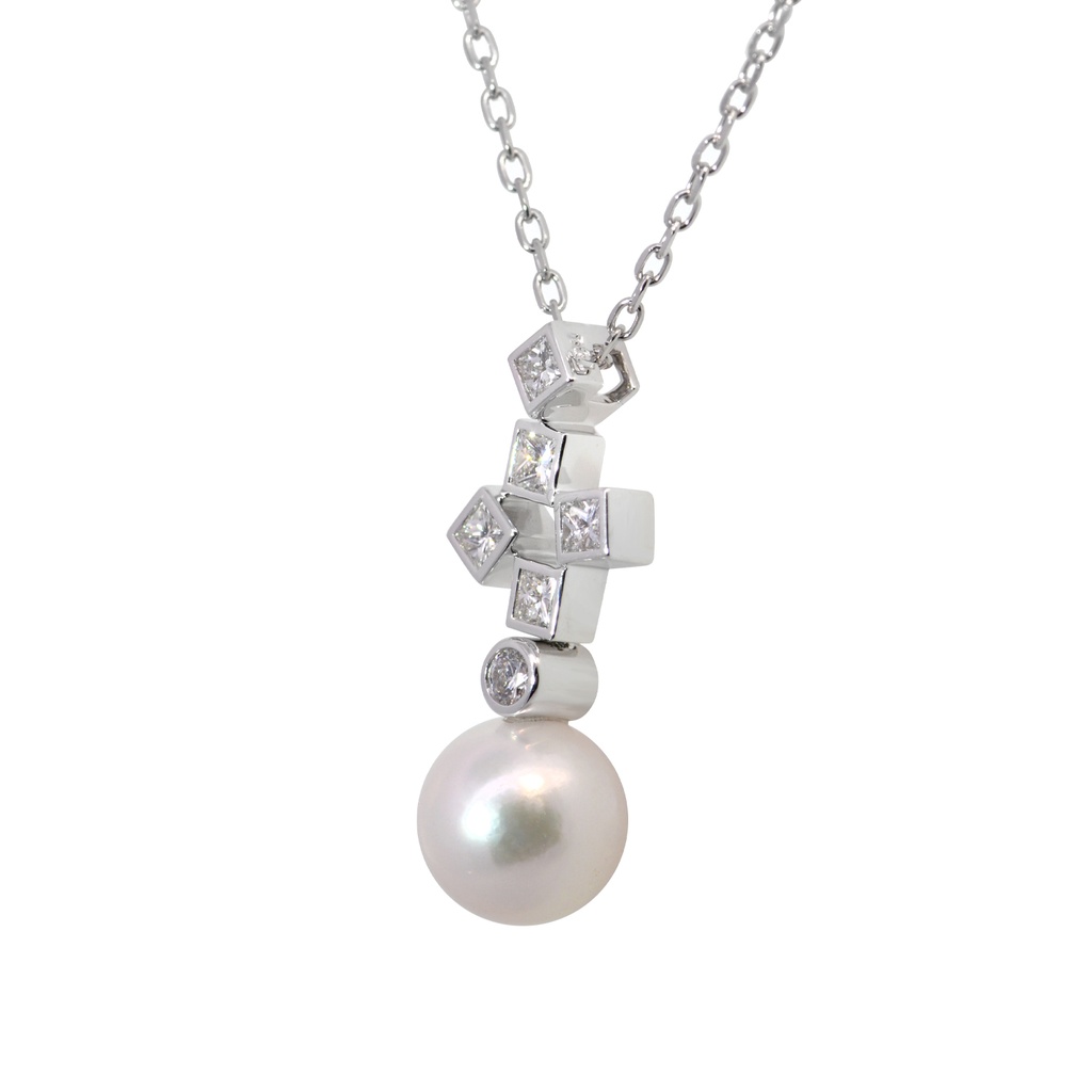 Gargantilla Diamond Drop AKOYA 8.0MM A+ DIAMANTES-0.35ct 41/46cm 4.5gr 18K