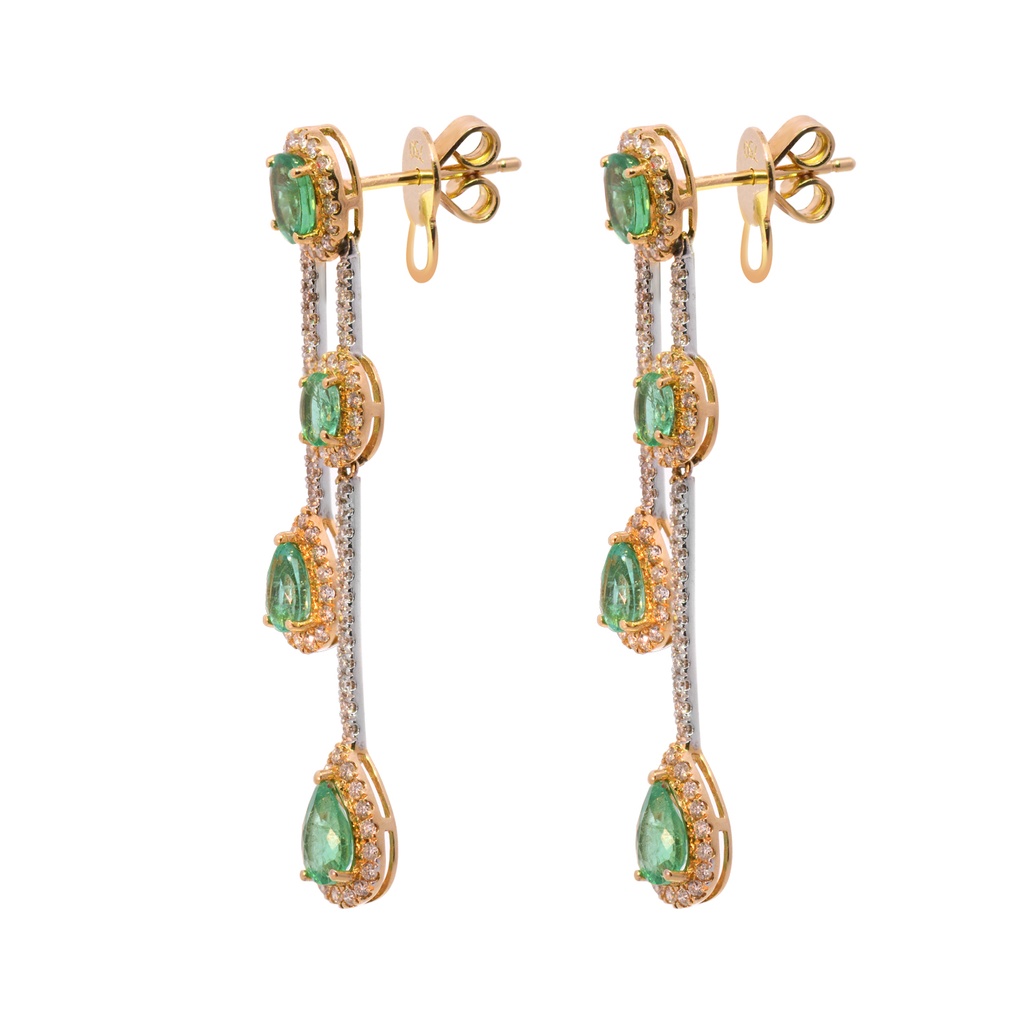 ARETES Halo 8-ESMERALDAS Oval/Pera-2.03ct DIAMANTES-0.85ct 5.1gr. ORO AMARILLO/BLANCO 18K