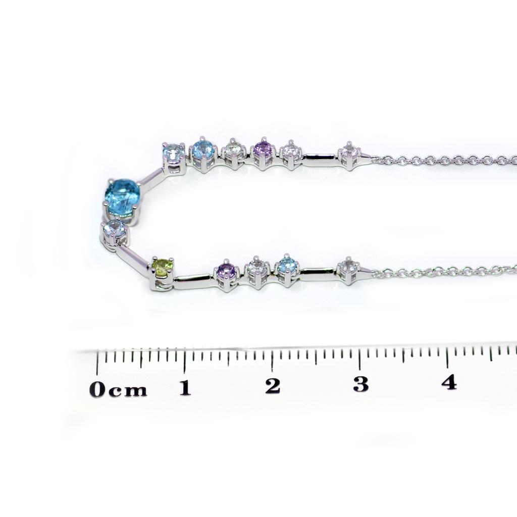 Gargantilla LA PAZ Topacio Azul-Sky/Swiss Oval Topacio Blanco Peridoto Amatista-Rosa/Verde 4.5gr 18K   