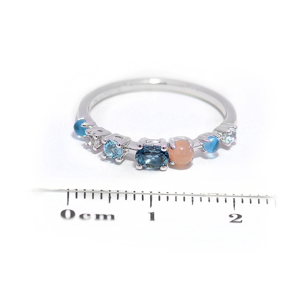 Anillo LA PAZ Topacio Azul-Swiss/Sky/London Oval Topacio Blanco Piedra/Luna 1.9gr 18K   
