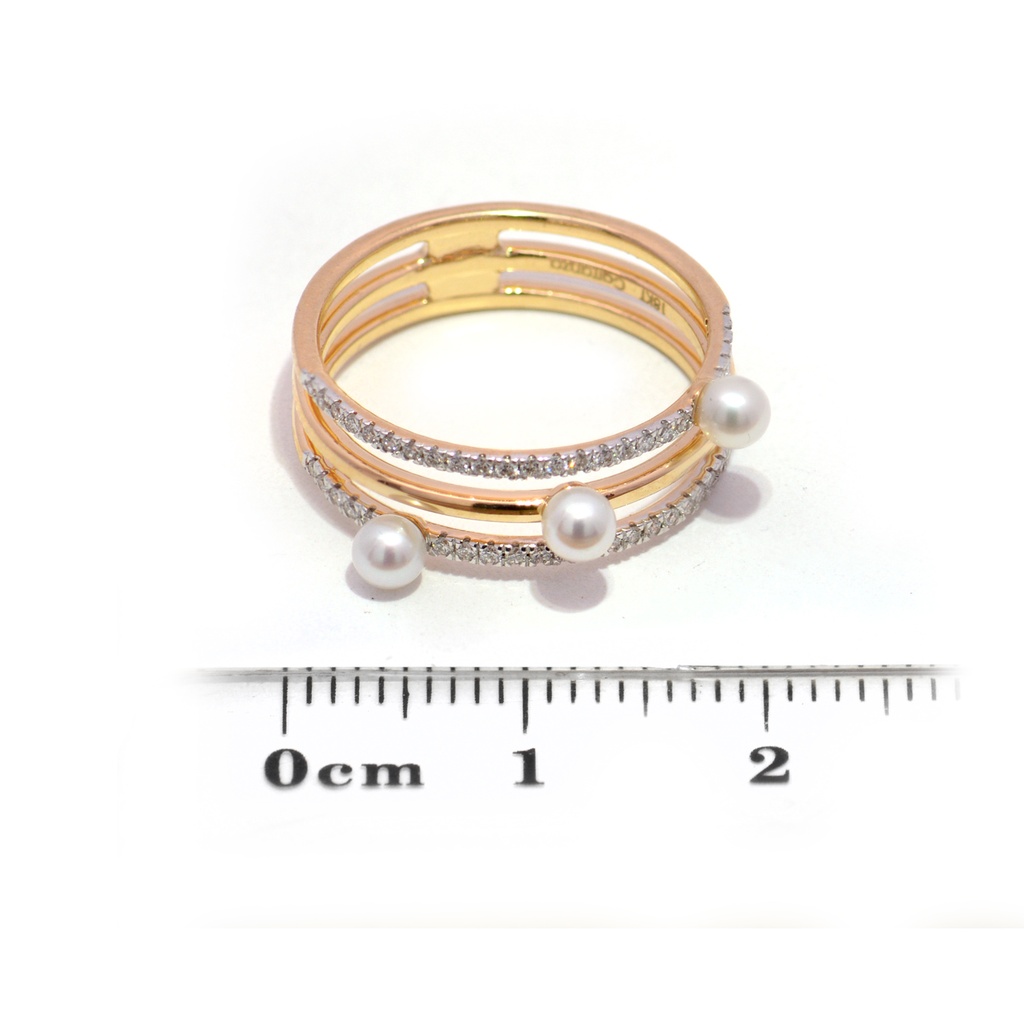 Anillo Baby Bubbles DIAMANTE-0.17Ct GH/VS 3/PERLAS-3.0mm 3.1gr 18KYW 
