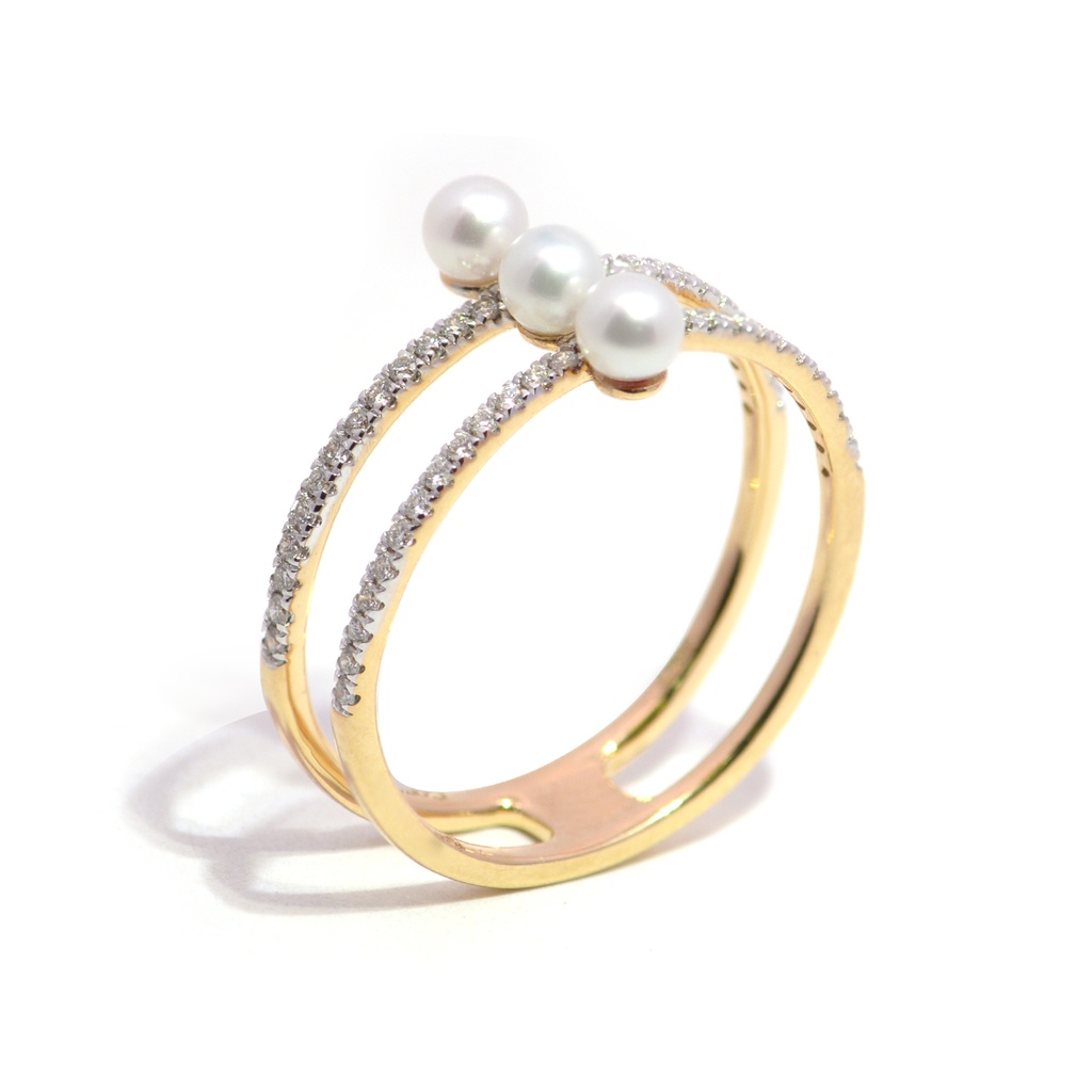 Anillo Baby Bubbles DIAMANTE-0.19Ct GH/VS 3/PERLAS-3.0mm 2.0gr 18KYW 