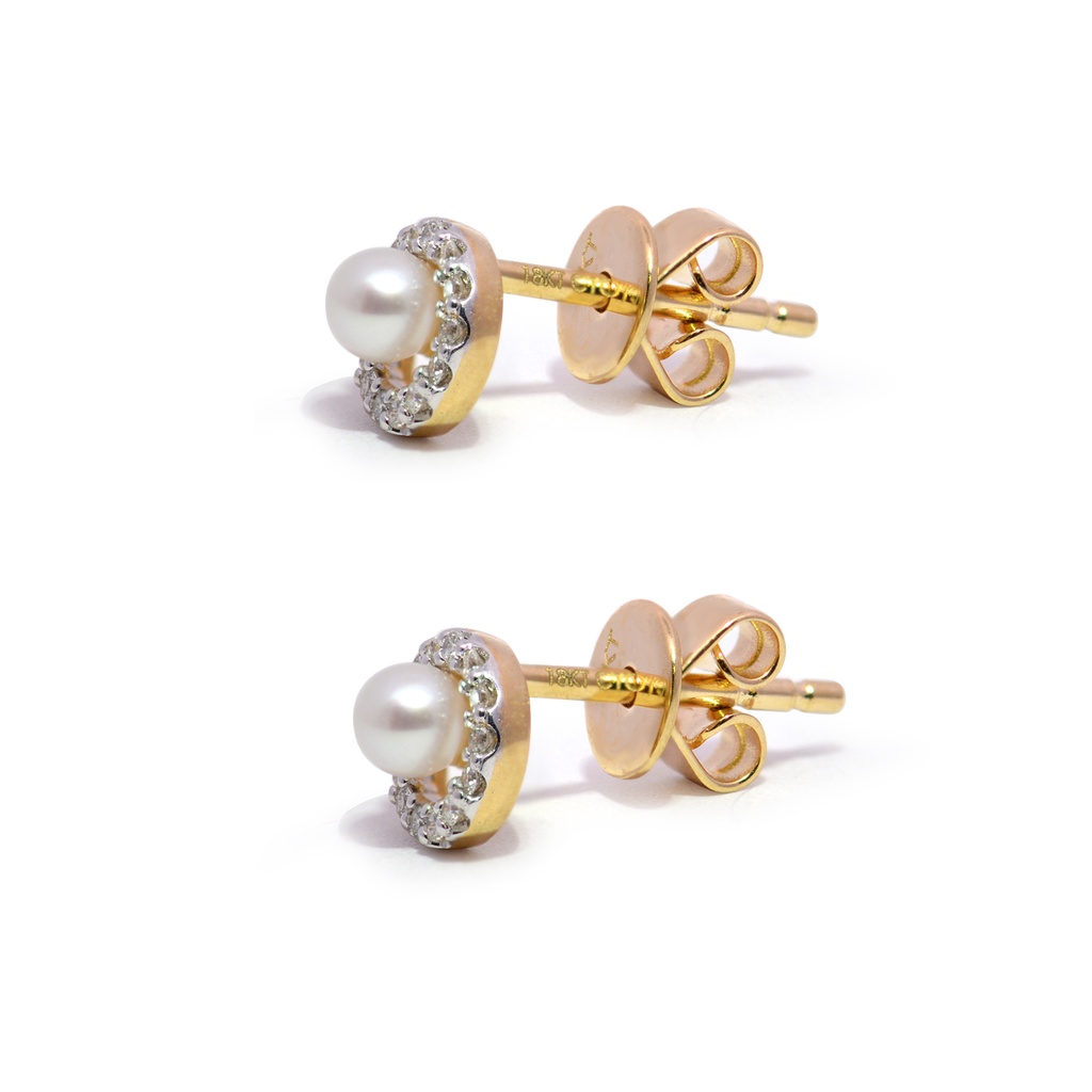 Aretes Baby Bubbles DIAMANTE-0.10Ct GH/VS PERLA-3.0mm 1.4gr 18KYW 