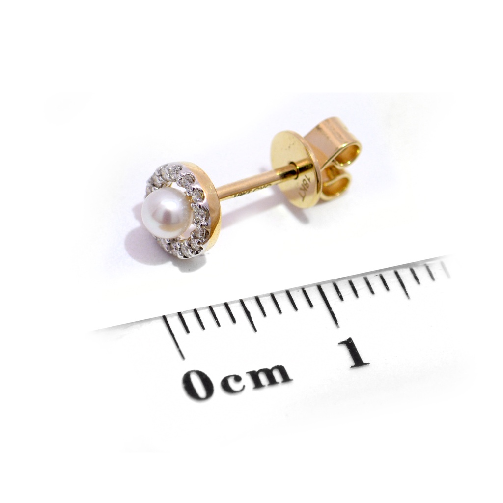 Aretes Baby Bubbles DIAMANTE-0.10Ct GH/VS PERLA-3.0mm 1.4gr 18KYW 