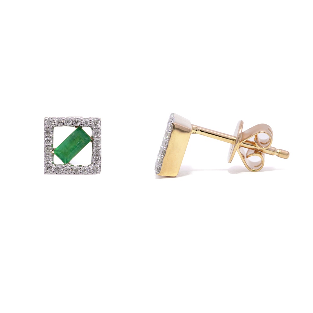 Aretes Summer Fest ESMERALDA-0.26Ct DIAMANTE-0.12Ct GH/VS 1.9gr 18K 
