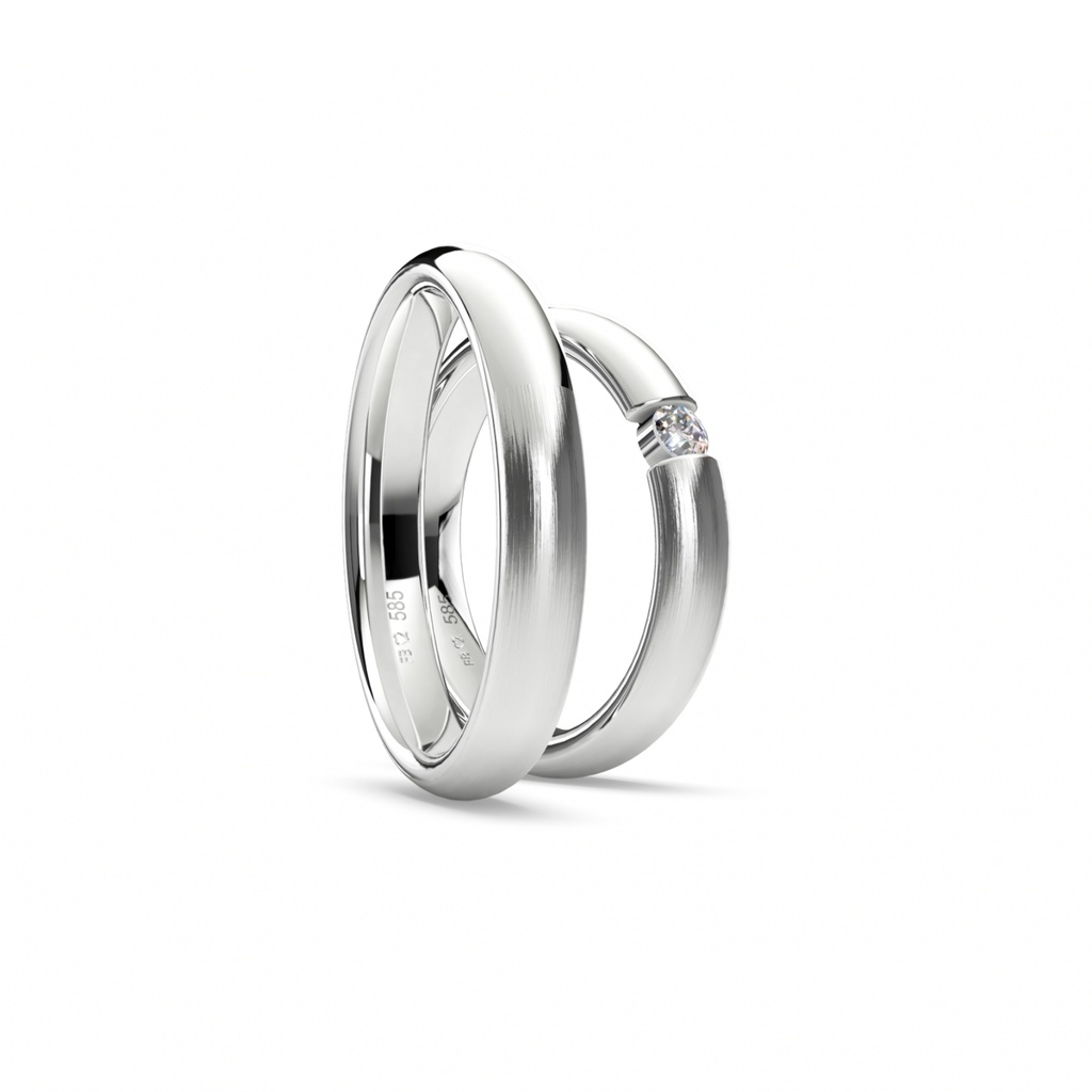 [CYC] Par de argollas de matrimonio "BASIC LIGHT" - Oro 14k combinado 3.5mm (05641-05642)