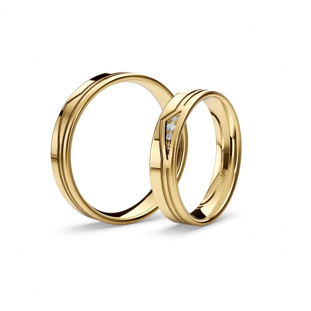 [CYC] Par de argollas de matrimonio "BASIC LIGHT" - Oro 14k combinado 3.5mm (05641-05642)
