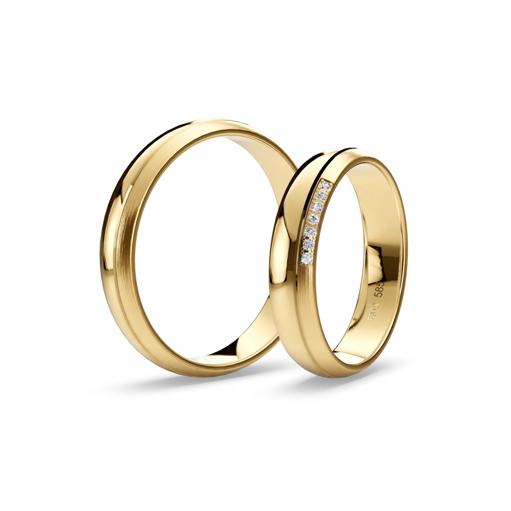 [CYC] Par de argollas de matrimonio "BASIC LIGHT" - Oro 14k combinado 3.5mm (05641-05642)