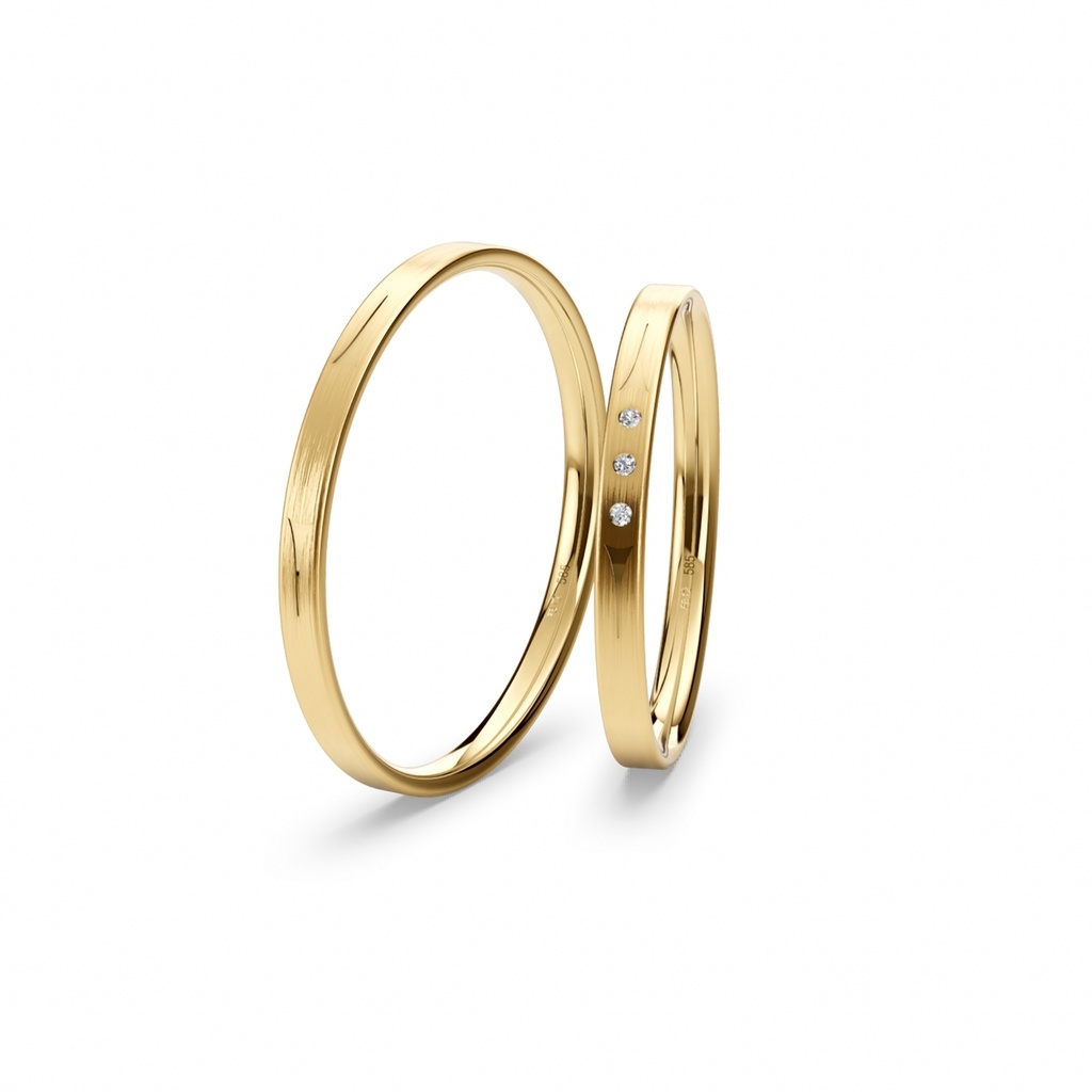 [CYC] Par de argollas de matrimonio "BASIC LIGHT" - Oro 14k combinado 3.5mm (05641-05642)