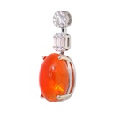Pendiente ALEBRIJE-CORAZON ARDIENTE- 12.8ct Opalo de Fuego Supremo 185x115mm y 20-DIAMANTES Corte-Redondo/Baguette 0.55ct GVS en 2.3gr. ORO BLANCO 18K