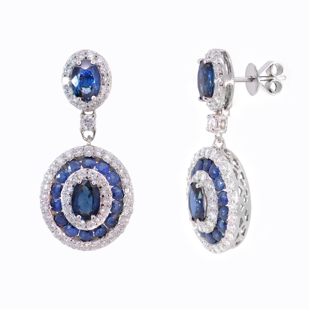 ARETES Halo Colori ZAFIRO/AZUL-5.86ct DIAMANTES-2.41ct 10.6gr. ORO BLANCO 18K   