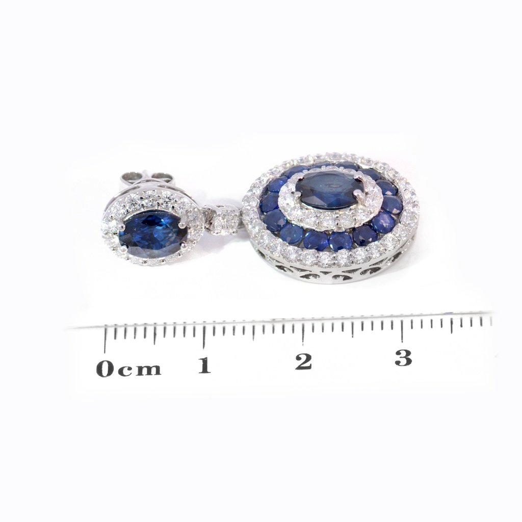 ARETES Halo Colori ZAFIRO/AZUL-5.86ct DIAMANTES-2.41ct 10.6gr. ORO BLANCO 18K   
