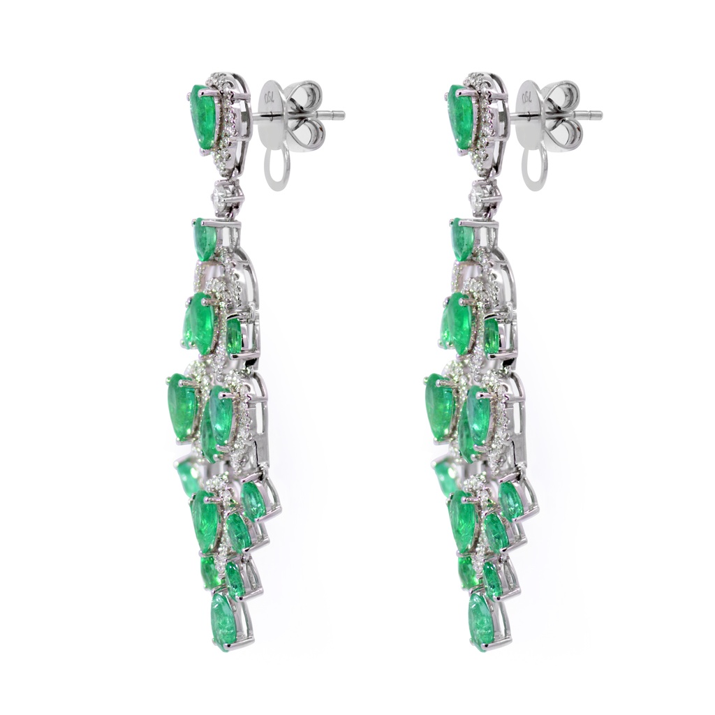 ARETES Chandelier 32-ESMERALDAS Pera/6.74ct DIAMANTES/1.17ct 12.5gr. ORO BLANCO 18K
