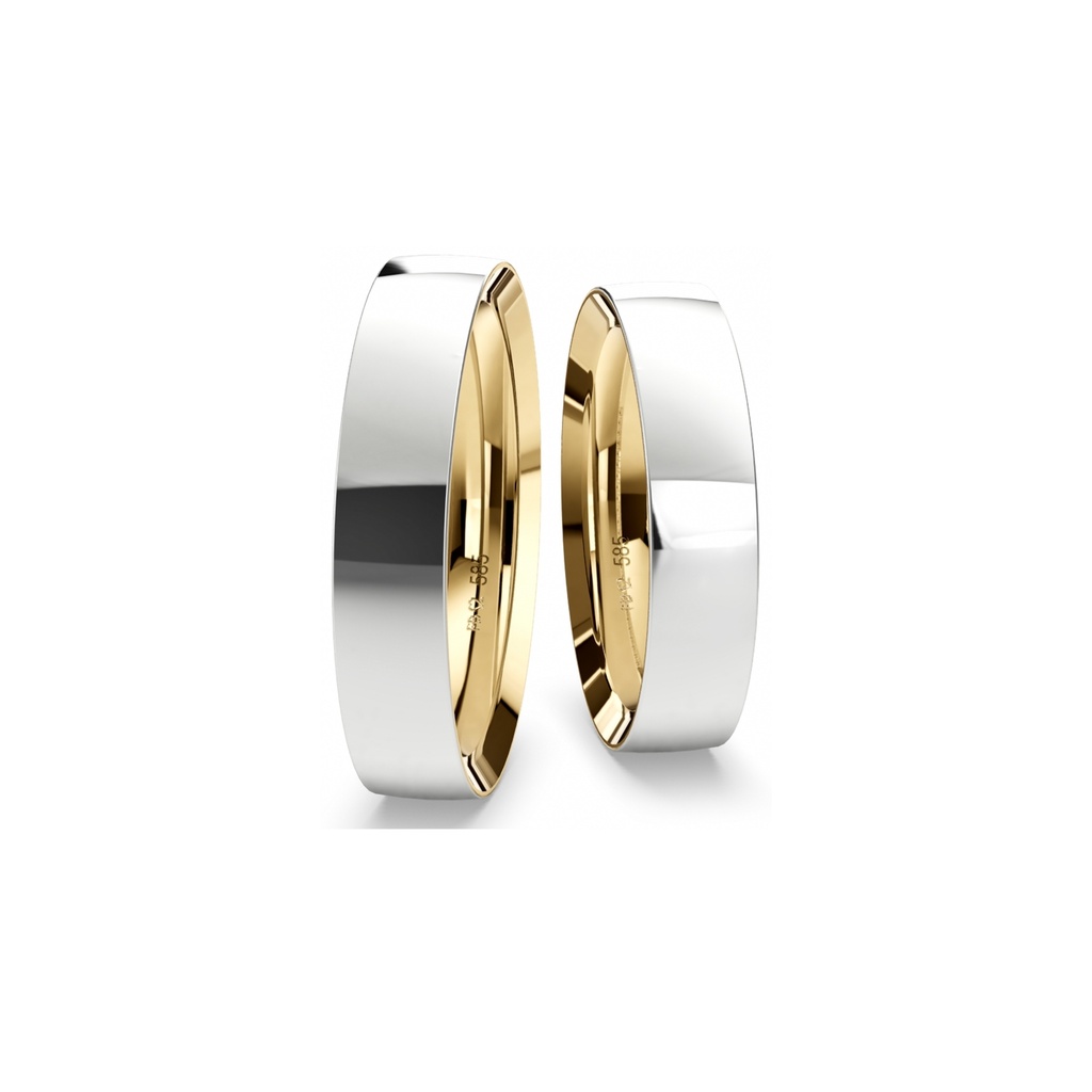 [CYC] Par de argollas de matrimonio "BREUNINGDESIGN" - Oro 14k combinado 5.0mm (05221-05222)
