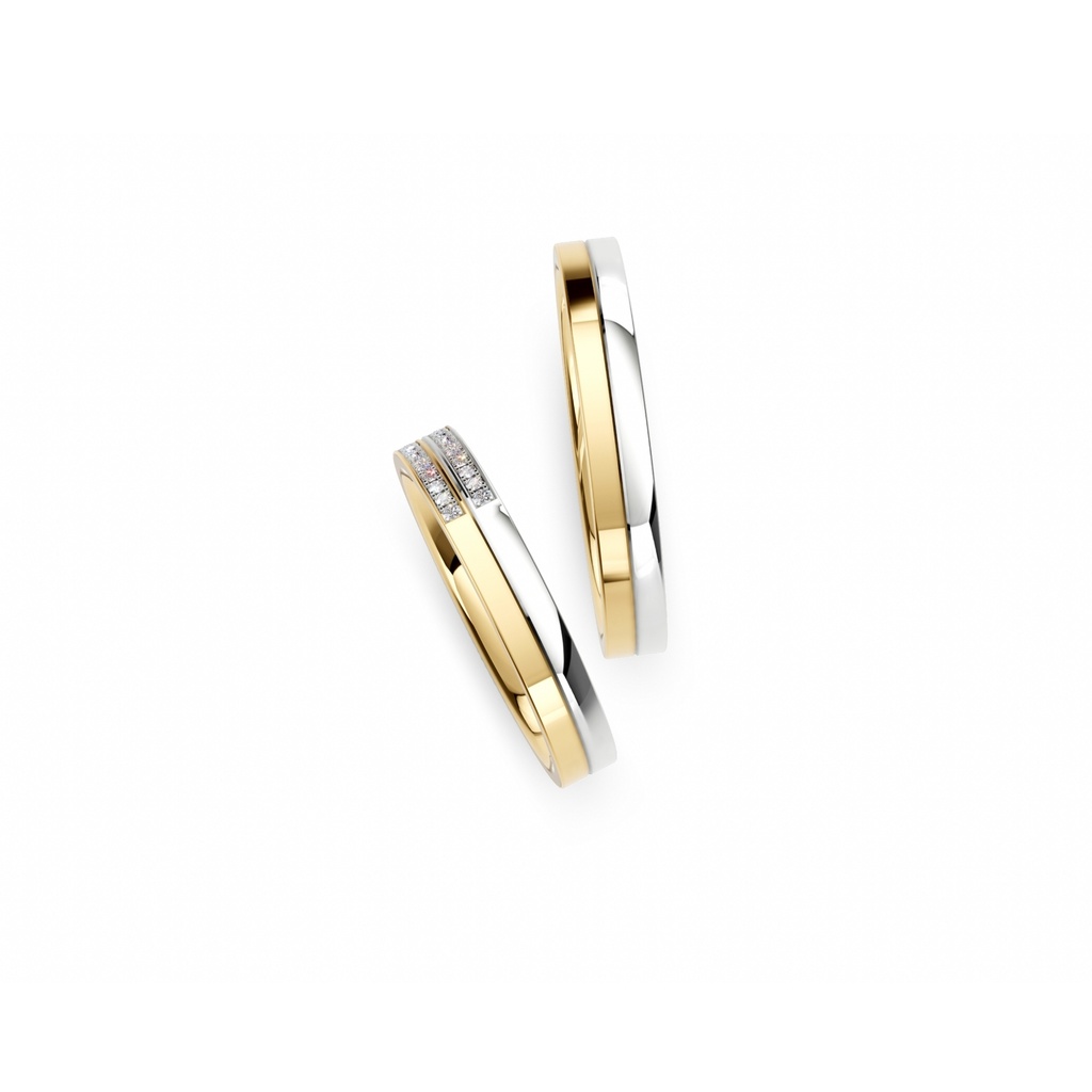 [CYC] Par de argollas de matrimonio "EMOTIONS" - Oro 14k combinado 3.6mm (00131-00132)