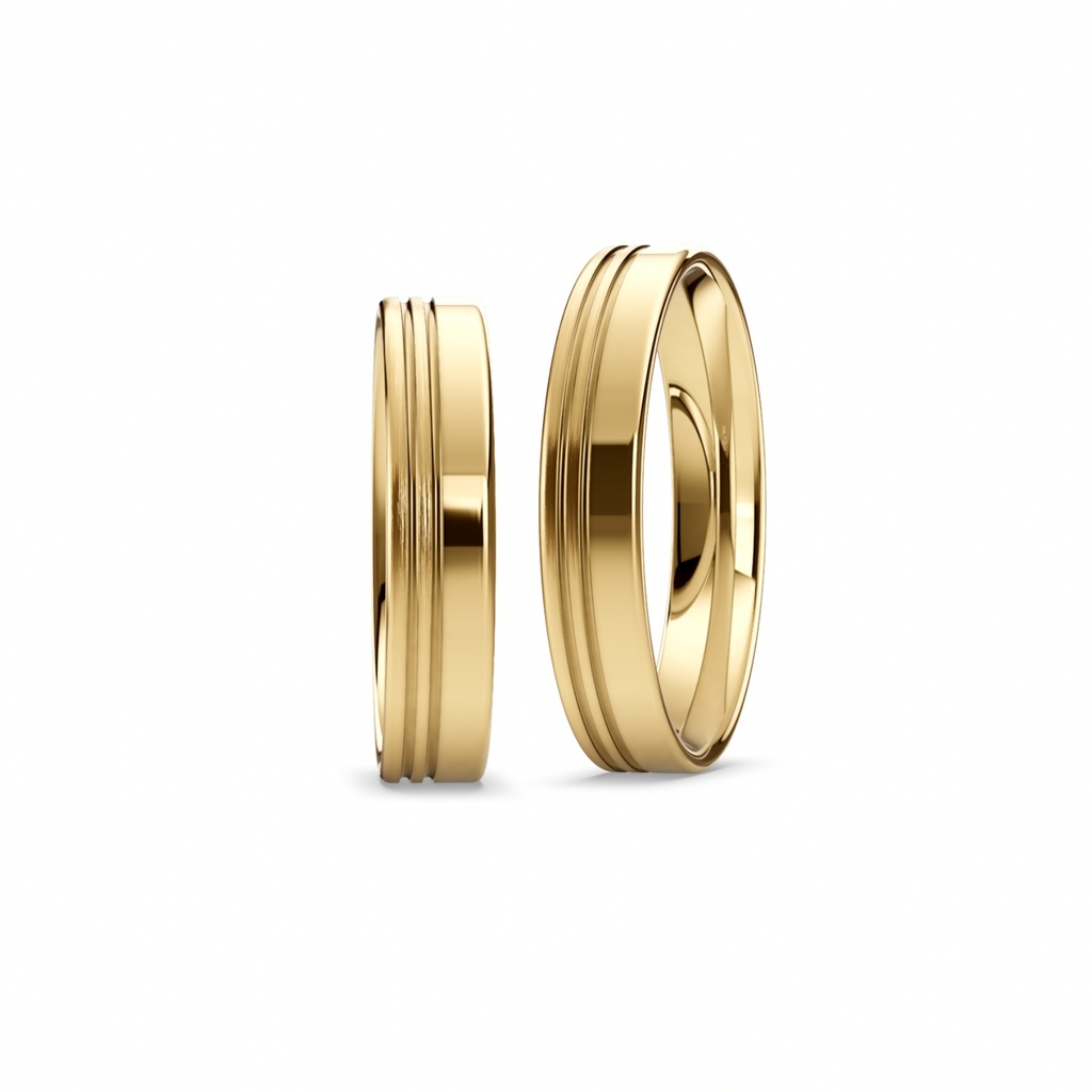 [CYC] Par de argollas de matrimonio "BASIC LIGHT 2" - Oro 14k amarillo 4.5mm (04209-04210) 