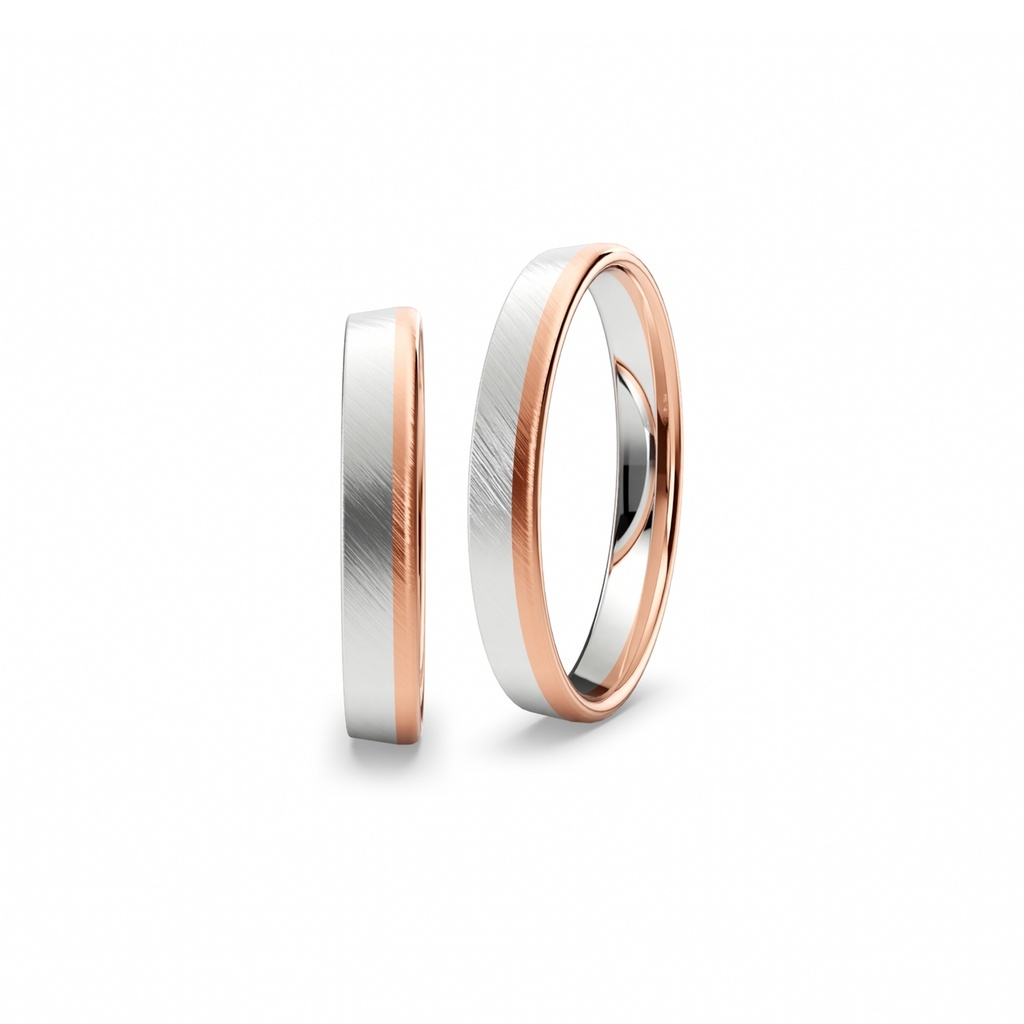 [CYC] Par de argollas de matrimonio "BASIC LIGHT" - Oro 14k combinado 3.5mm (05659-05660)