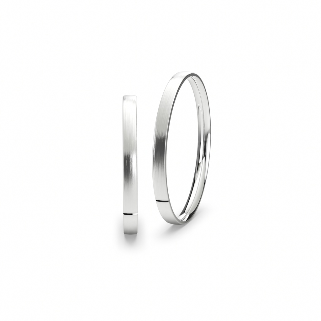 [CYC] Par de argollas de matrimonio "BASIC SLIM" - Oro 14k blanco 2.0mm (04330-04329)