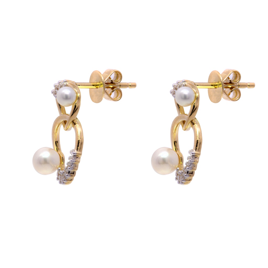 Aretes Baby Bubbles DIAMANTE-0.16Ct GH/VS 2/PERLAS-3.0-4.0mm 3.2gr 18KYW 