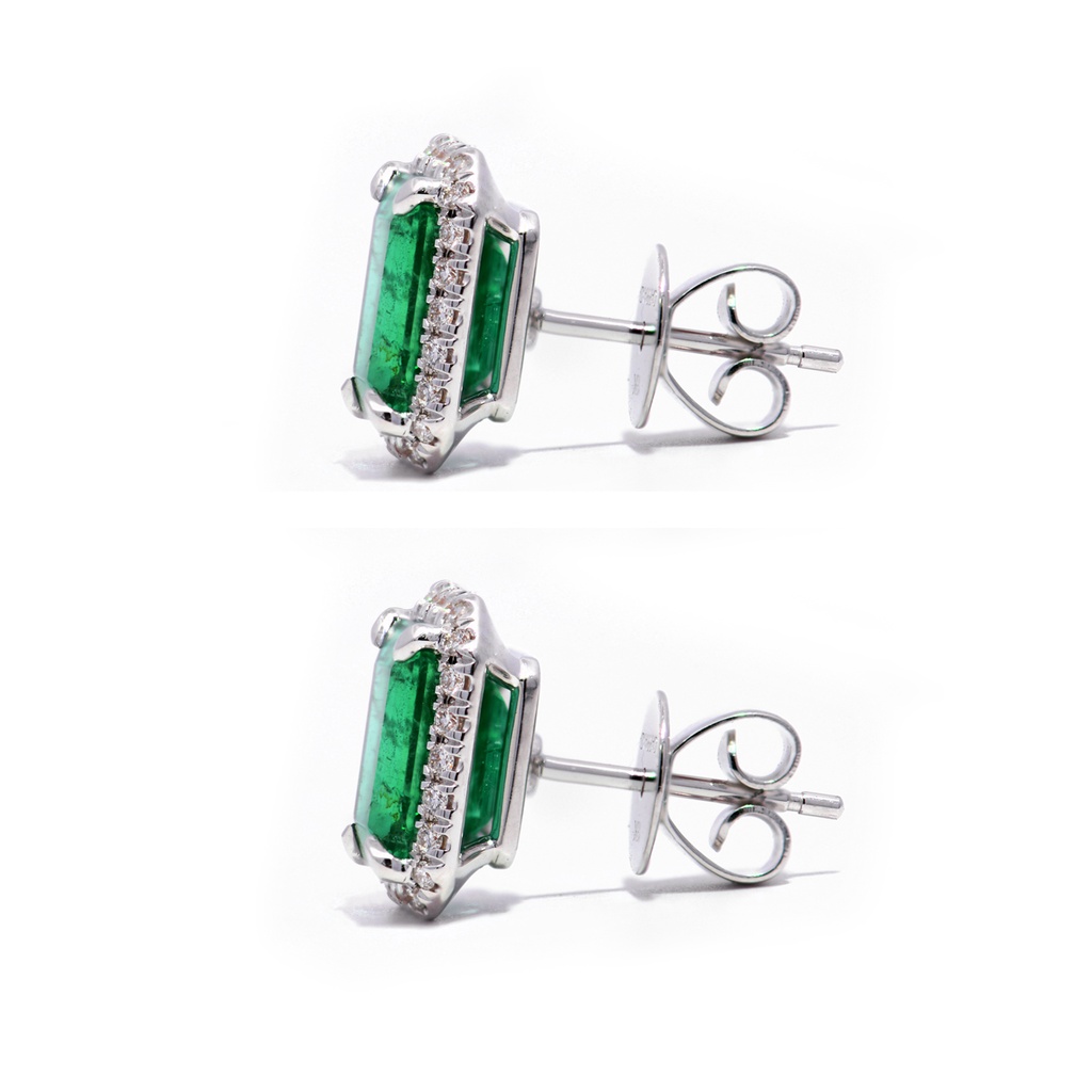 Aretes Halo ESMERALDA-3.44Ct Diamante-0.21Ct GVS 18K