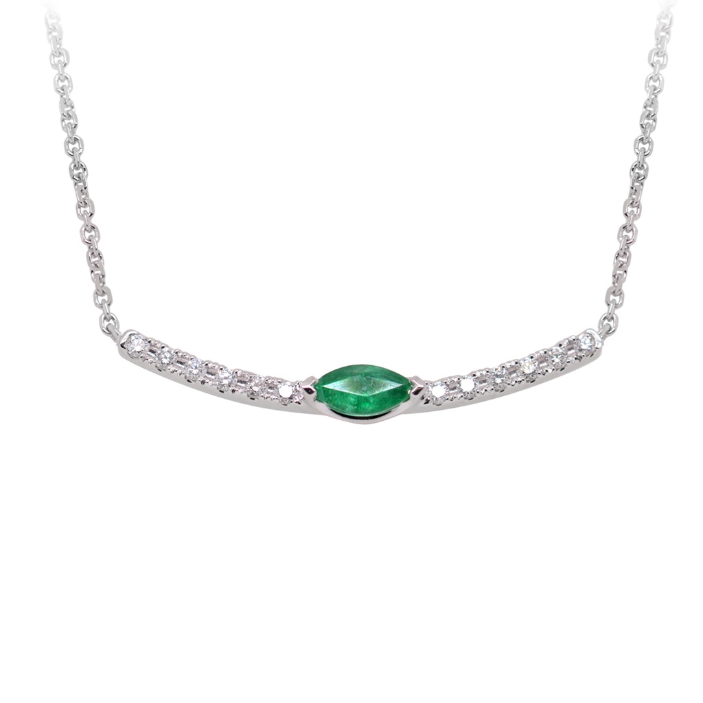 GARGANTILLA “MARÍA DE LUJO“ ESMERALDA 11P-MQ y 12B6P GVS 40/45cm 2.0gr ORO BLANCO 18K 