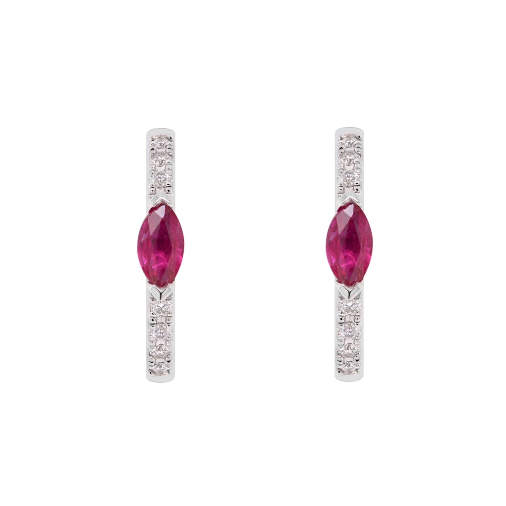 ARETES “MARÍA DE LUJO“ 2 RUBIES 13P-MQ y 14B5P GVS 1.4gr ORO BLANCO 18K