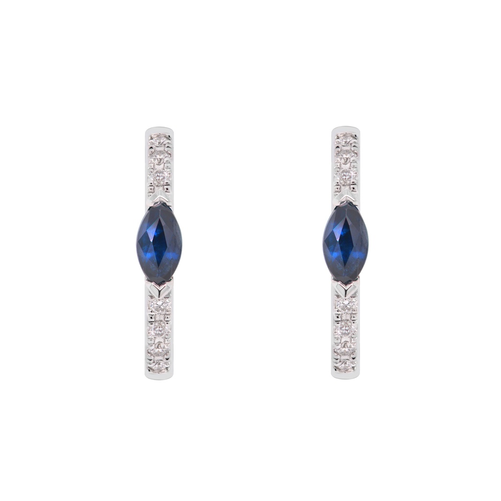 ARETES “MARÍA DE LUJO“ 2 ZAFIROS 20P-MQ y 14B5P GVS 1.4gr ORO BLANCO 18K