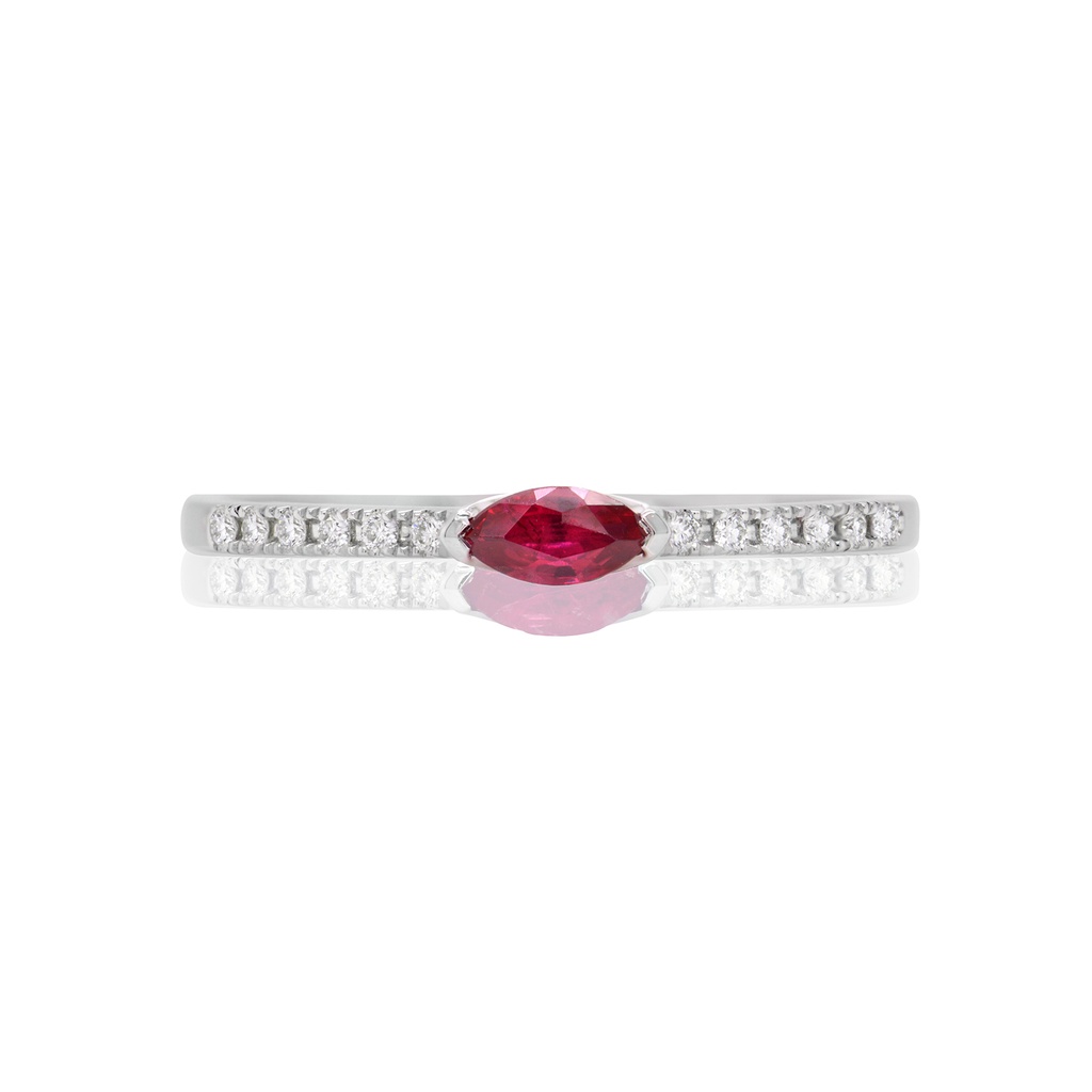 ANILLO “MARÍA DE LUJO“ RUBY 14P-MQ y 12B6P GVS 1.1gr ORO BLANCO 18K