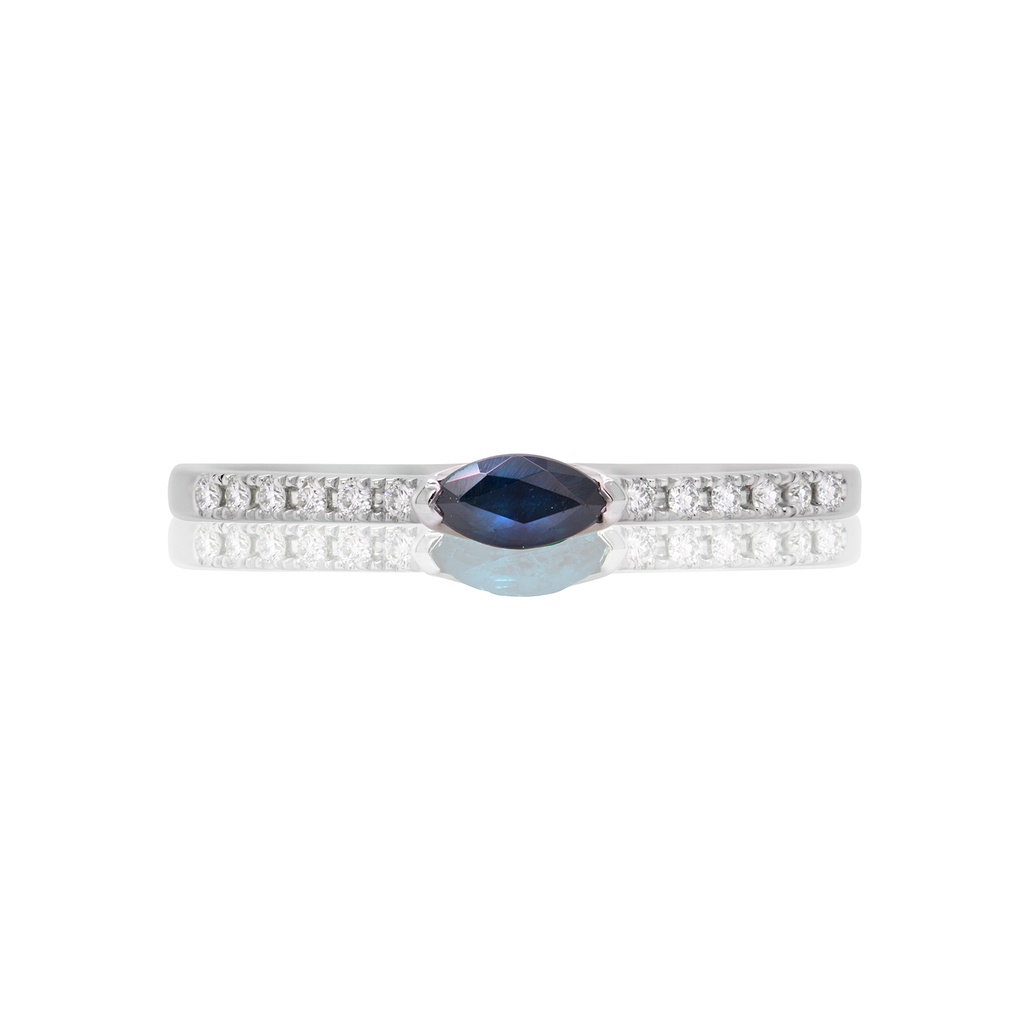ANILLO “MARÍA DE LUJO“ ZAFIRO 19P-MQ y 12B6P GVS 1.1gr ORO BLANCO 18K