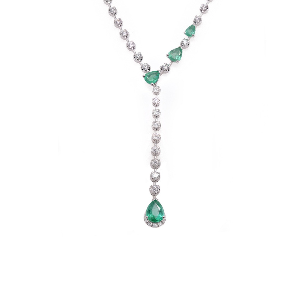 GARGANTILLA LA CEIBA 4-ESMERALDAS 1.23CT-PERA 30B71P GVS 40/45cm 6.0GR ORO BLANCO 18K