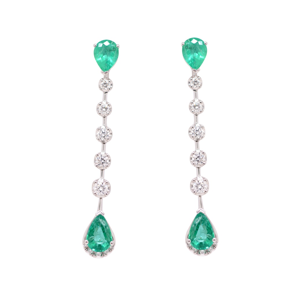 ARETES LA CEIBA 4-ESMERALDAS 120P-PERA 20B33P GVS 3.4GR ORO BLANCO 18K