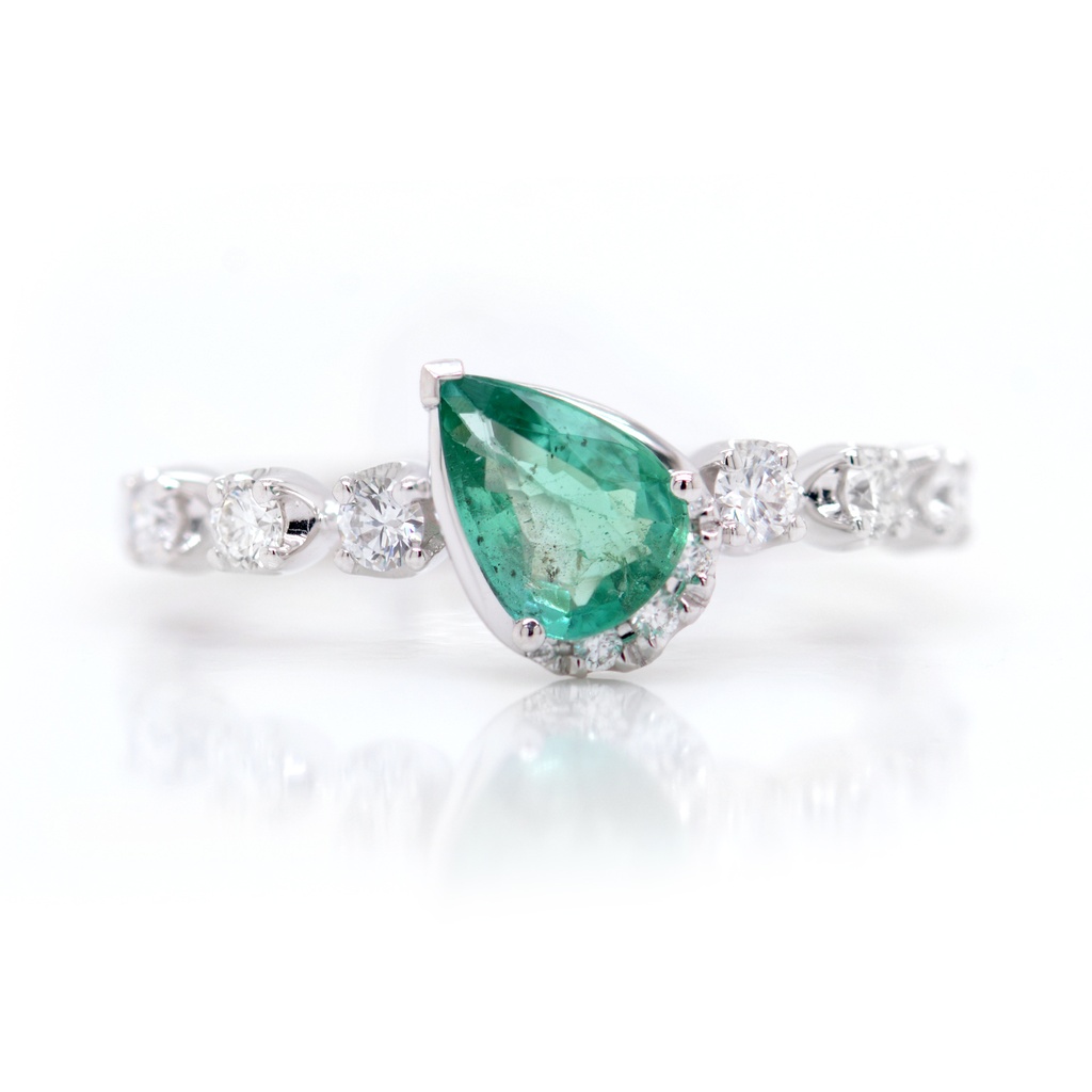 ANILLO LA CEIBA ESMERALDA 54P-PERA 11B26P GVS 2.6GR ORO BLANCO 18K