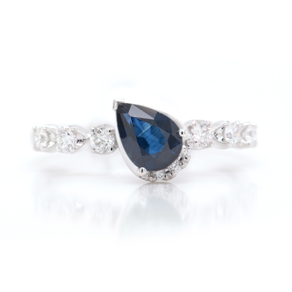 ANILLO LA CEIBA ZAFIRO 91P-PERA 11B27P GVS 2.6gr ORO BLANCO 18K