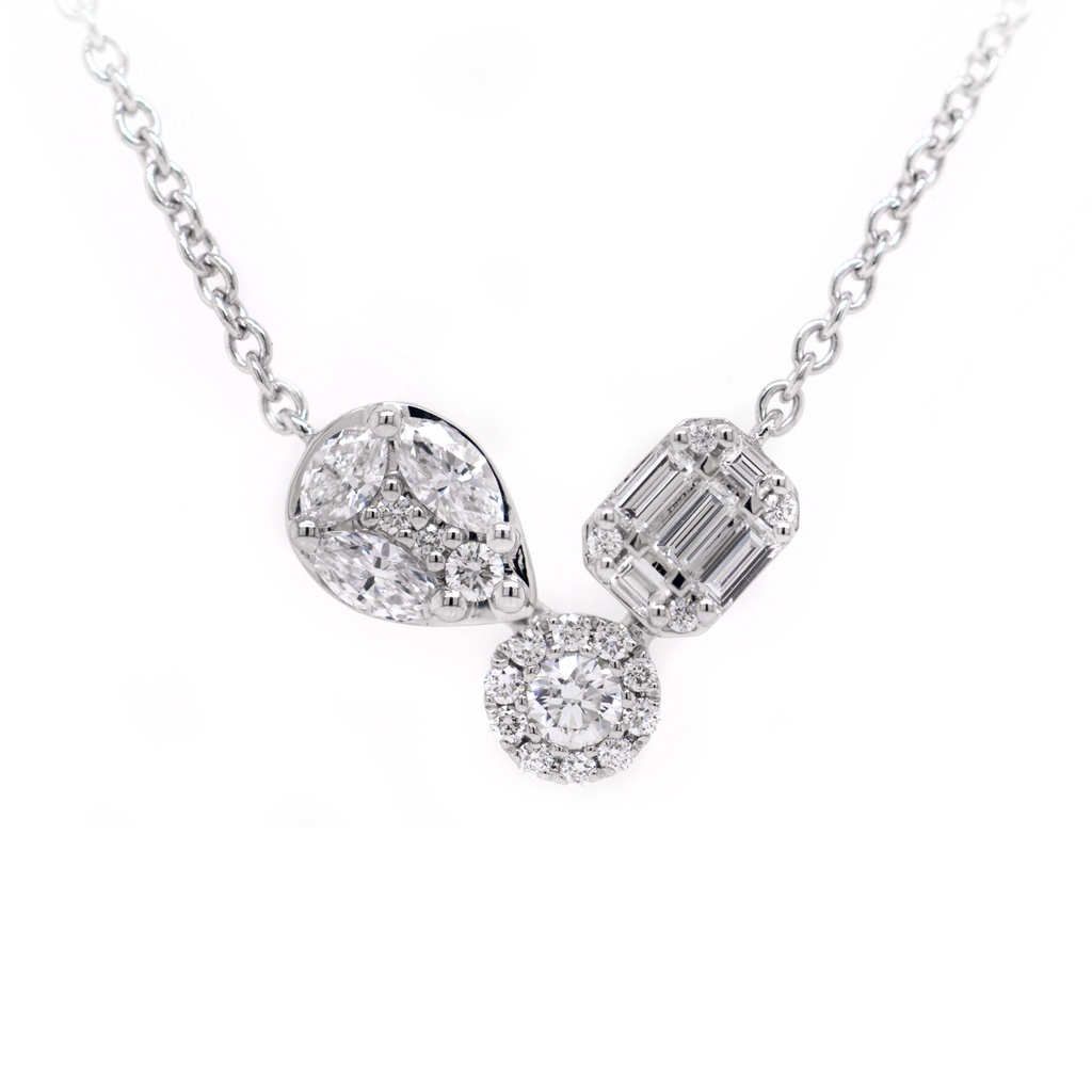 GARGANTILLA ALEBRIJE  3D20P-MQ 18D16P-RD 5D13P-BG 40/45cm 4.0GR ORO BLANCO 18K