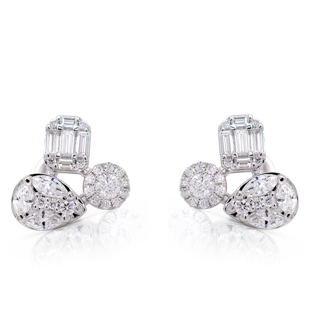 ARETES ALEBRIJE  6D37P-MQ 36D31P-RD 10D28P-BG 3.4GR ORO BLANCO 18K