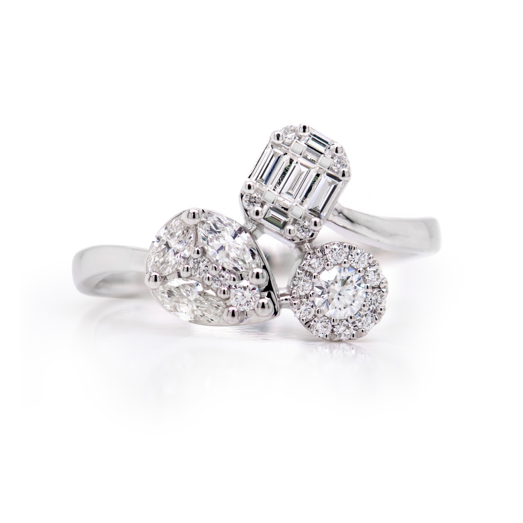 ANILLO ALEBRIJE  3D21P-MQ 18D16P-RD 5D10P-BG 2.7GR ORO BLANCO 18K