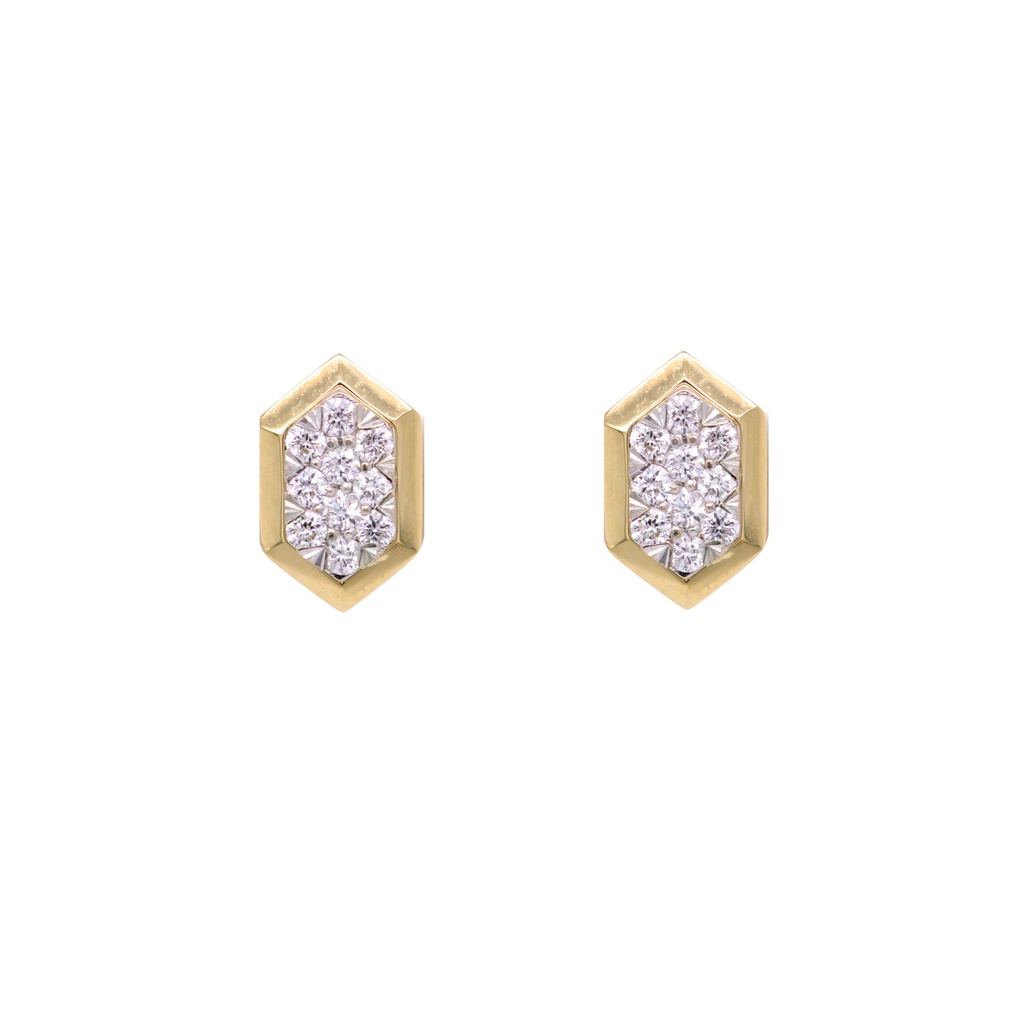 ARETES “SUNSHINE“ HEXÁGONO-8X5mm 20-DIAMANTES 0.17ct 1.5gr. ORO AMARILLO/BLANCO 18K