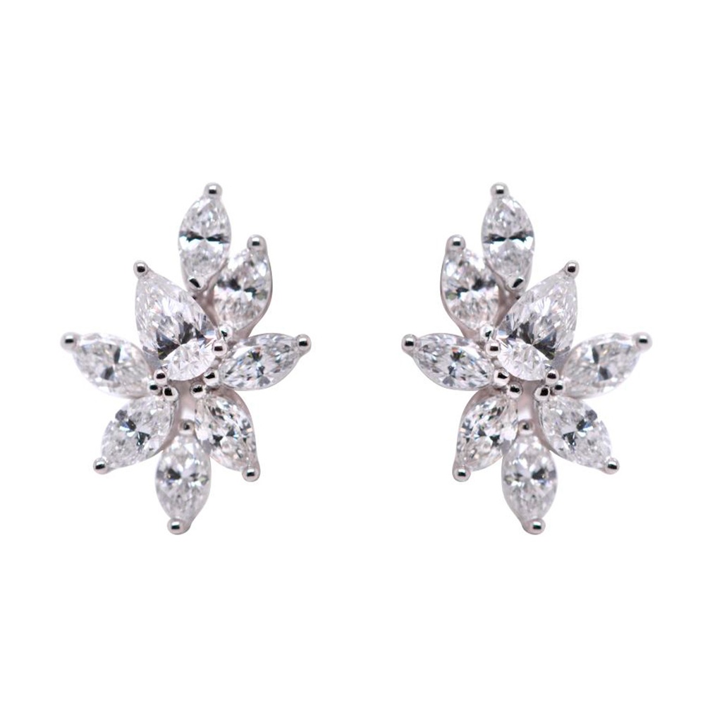 ARETES AGAVE 16-DIAMANTES Talla-Pera/Marquise 2.60ct 4.7gr. ORO BLANCO 18K