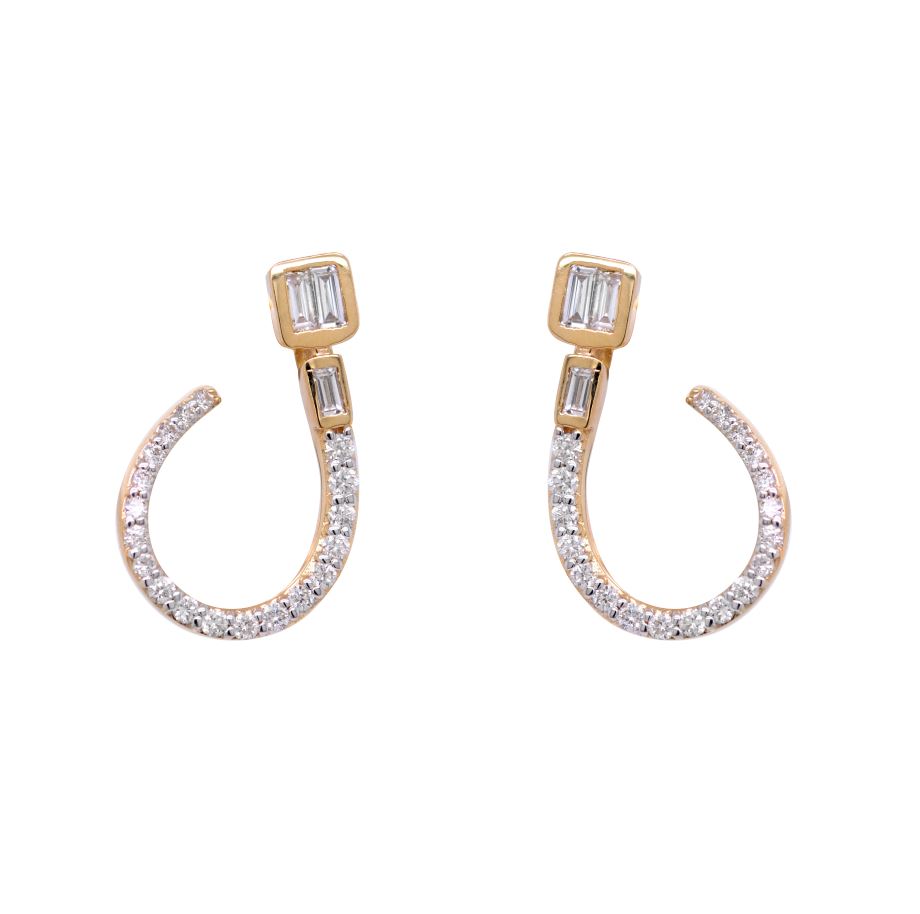 ARETES “KITE“ 44-DIAMANTES Talla-Baguette/Redondo 0.31ct 2.5gr. ORO AMARILLO/BLANCO 18K