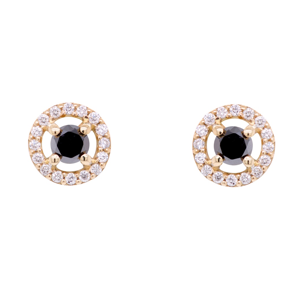 ARETES “HALO-ROUND“ 2-DIAMANTES NEGROS Talla/Redondo 0.31ct. 32-DIAMANTES Talla-Redondo 0.13ct. 2.4gr. ORO AMARILLO 18K