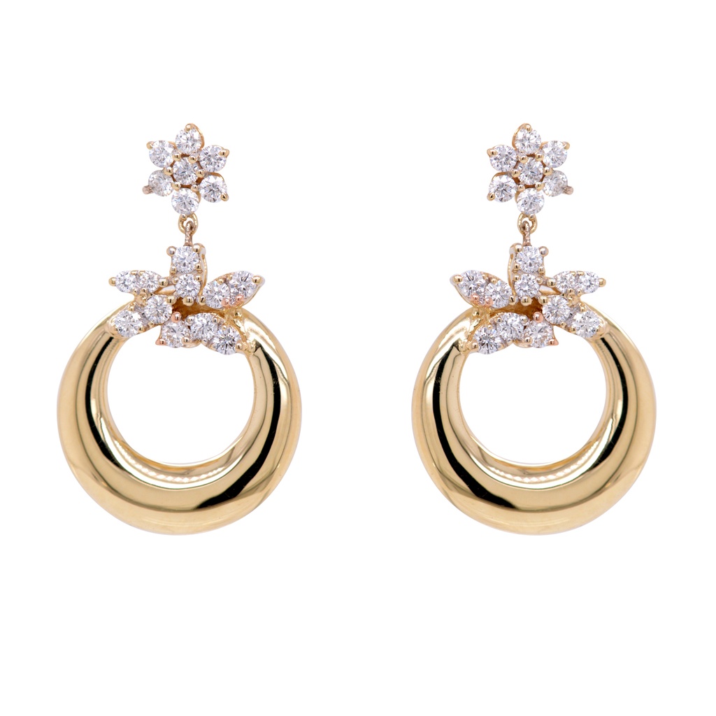 ARETES “FIORIRE“ COLGANTE 36-DIAMANTES Talla-Redondo 0.68ct 7.4gr. ORO AMARILLO 18K