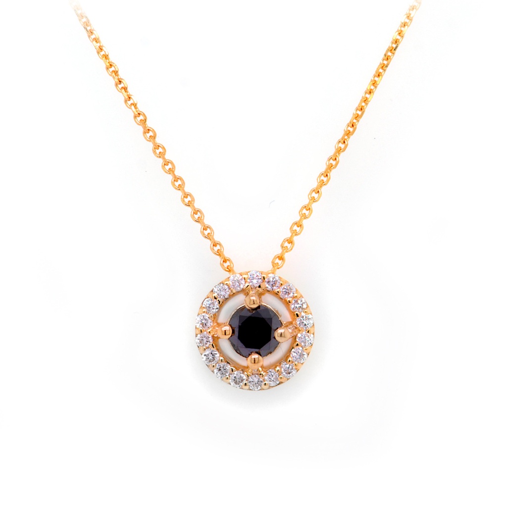 GARGANTILLA “HALO-ROUND“ 1-DIAMANTE NEGRO Talla/Redondo 0.18ct. 18-DIAMANTES Talla/Redondo 0.08ct. 2.0gr. 42cm. ORO AMARILLO 18K