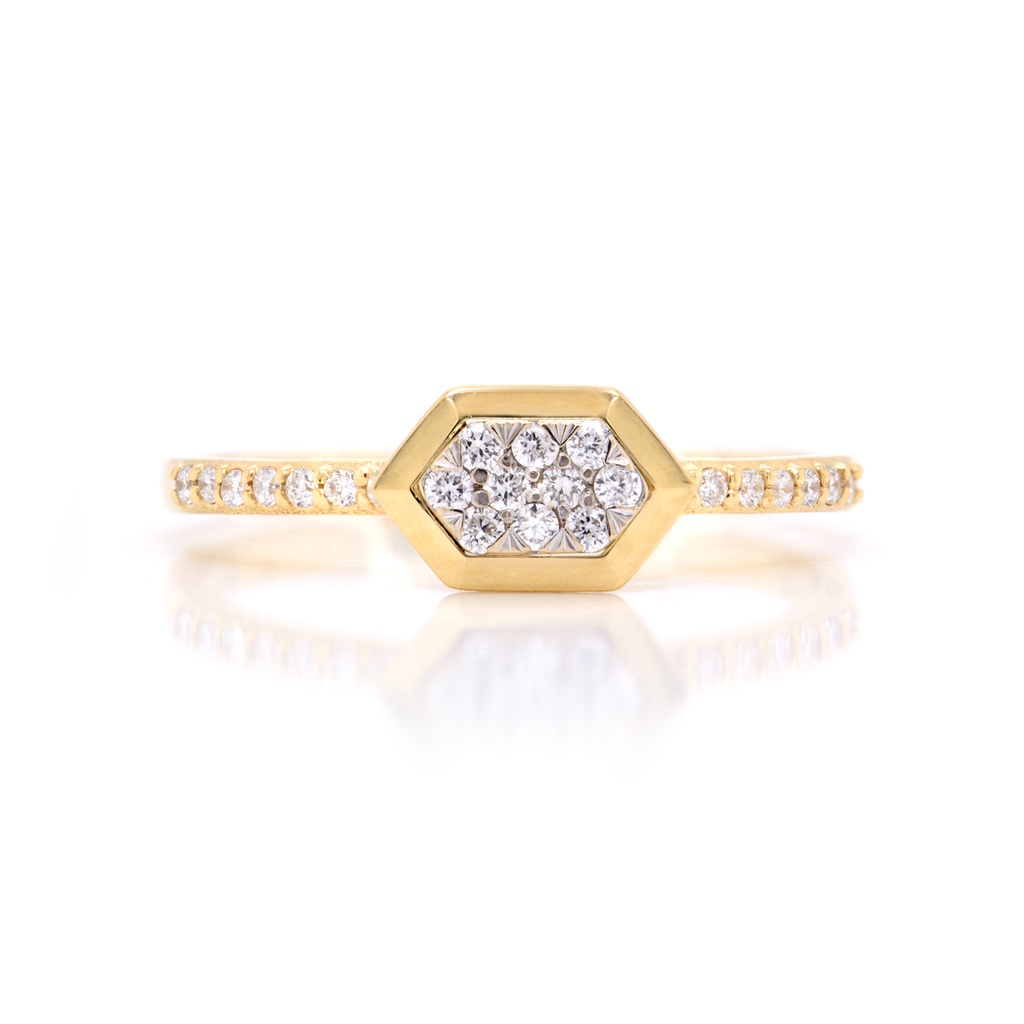 ANILLO “SUNSHINE“ HEXÁGONO-8X5mm 24-DIAMANTES 0.15ct 1.7gr. ORO AMARILLO/BLANCO 18K